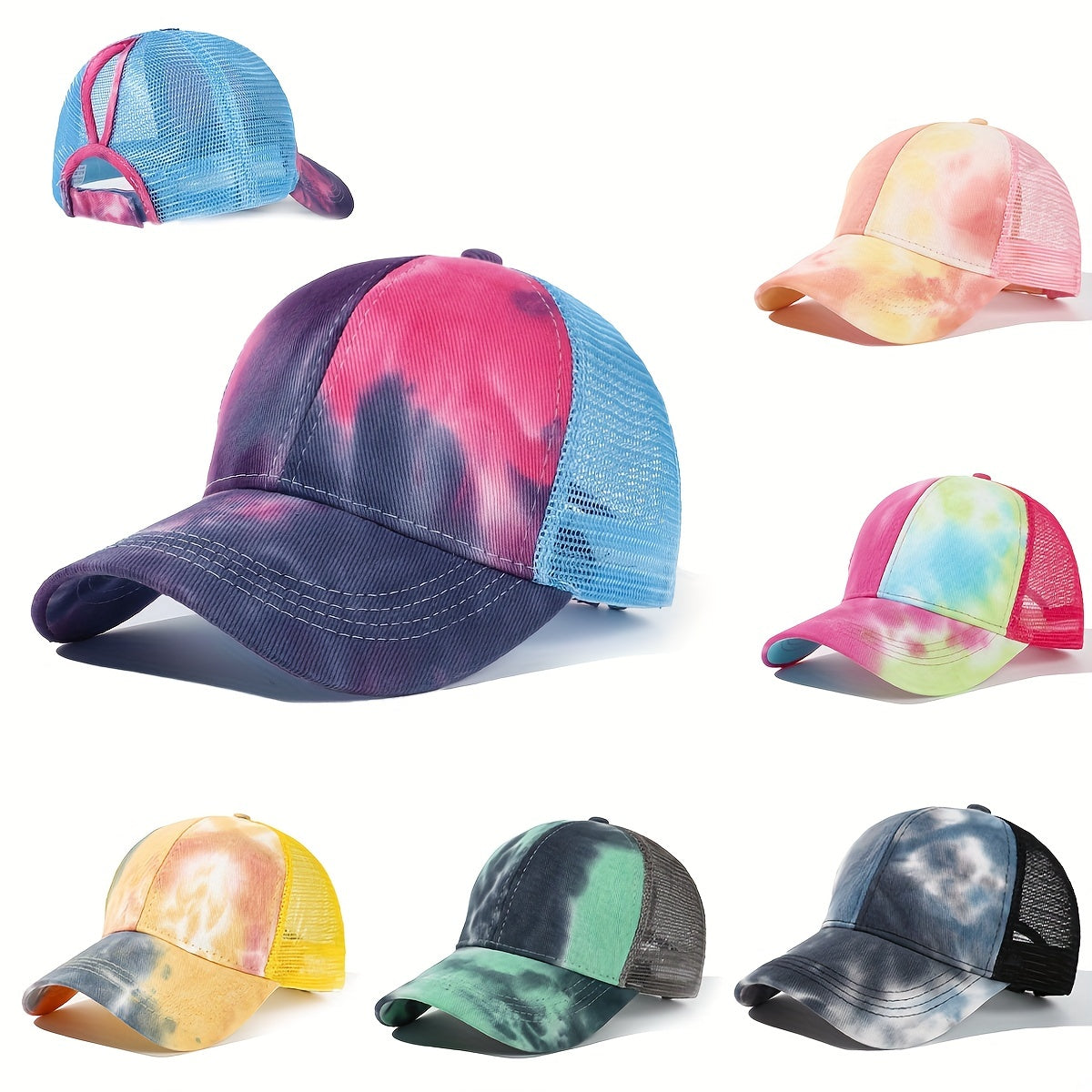Gradient Tie Dye Trucker Hat Printed Baseball Cap Mesh Breathable Dad Hats