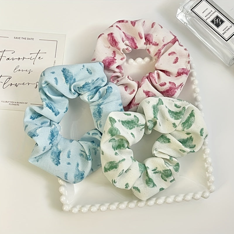 Watercolor Leaf Print Scrunchies Hair Rope Ponytail Holder