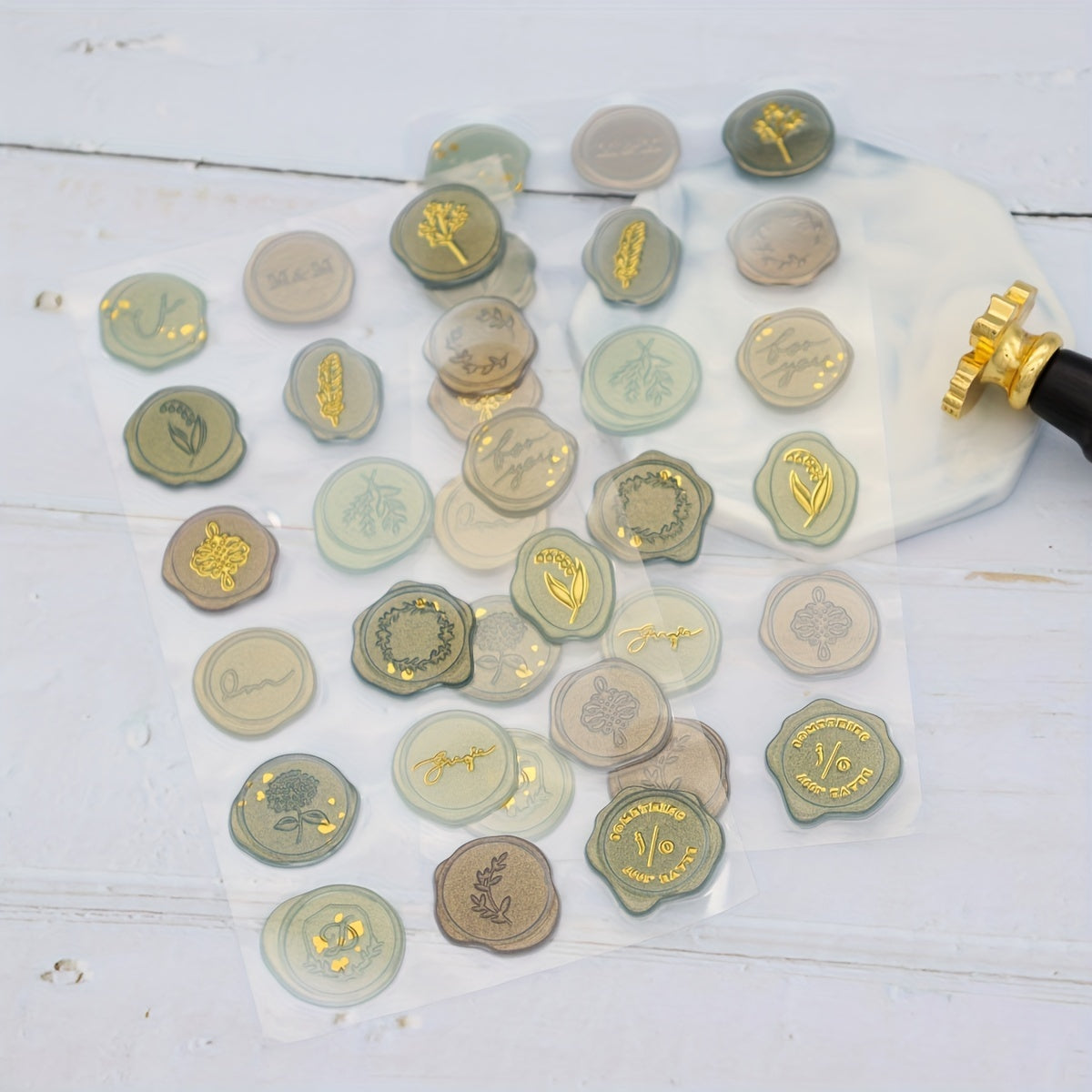 DIY Flower Bronzing Fire Paint Seal Stickers 18pcs