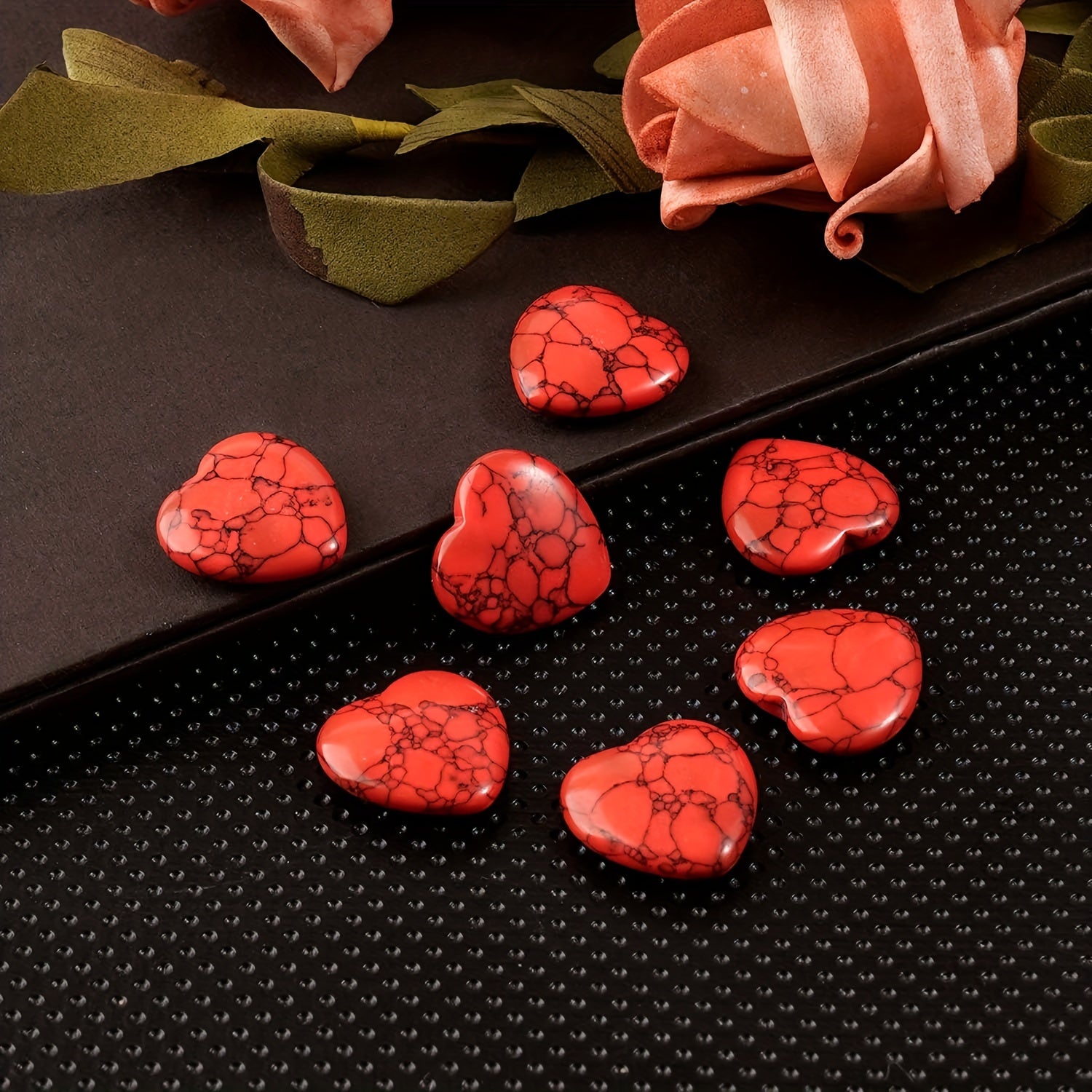 8pcs Red Heart Natural Stones Gravel Crystals Chip Quartz Healing Reiki Decor