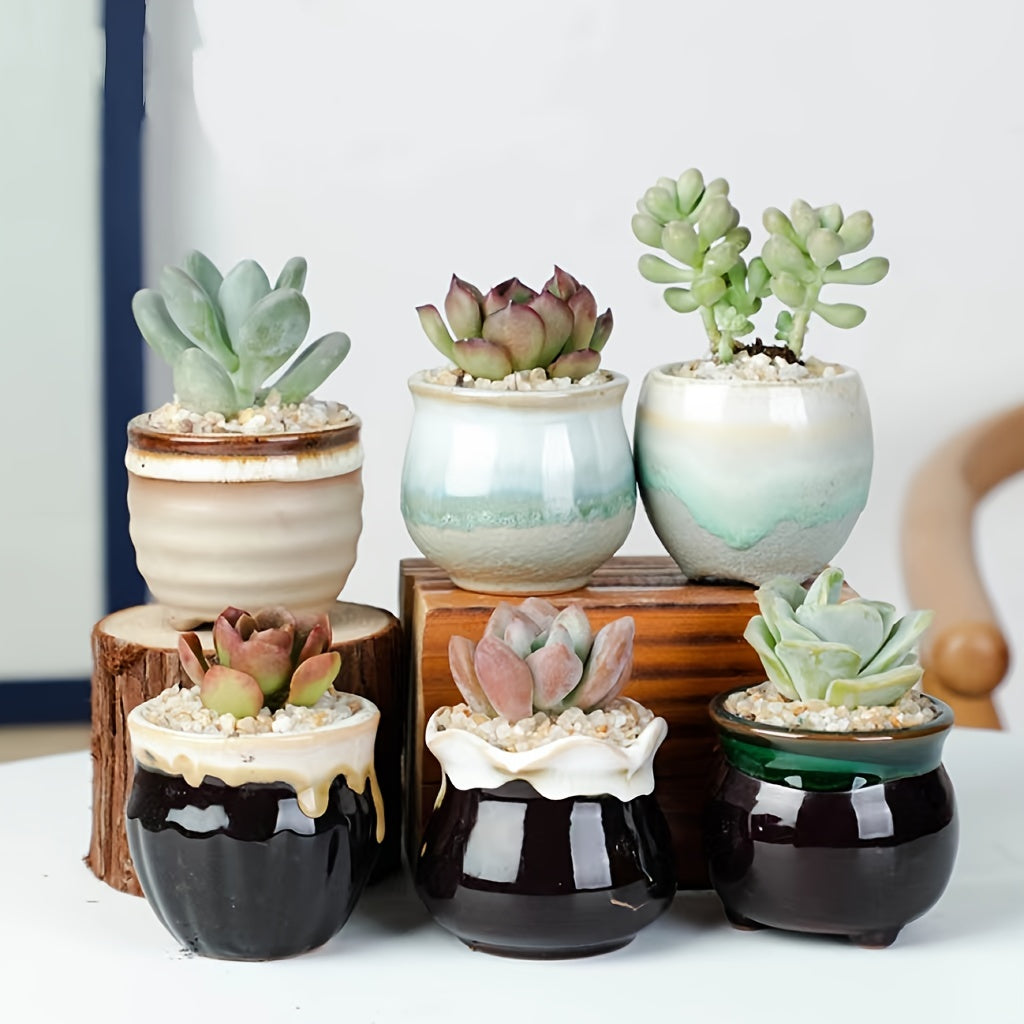 6pcs 2.5 Inch Ceramic Succulent Planter Pot With Drainage