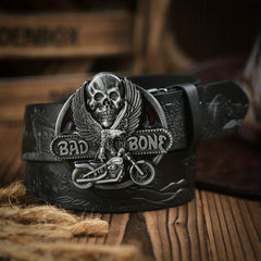 Men's Casual Skull Buckle PU Leather Belt Vintage Western Style Dress Belt