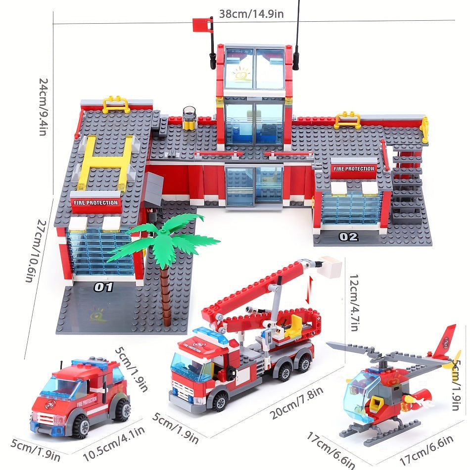 774pcs City Fire Station Building Blocks Firefighter Truck Helicopter Toys