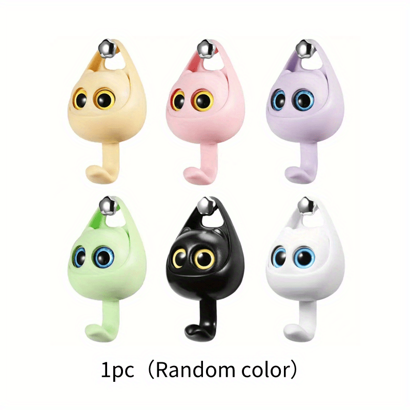 4pcs Cat Wall Hook with Movable Eyes Home Room Wall Door Decor
