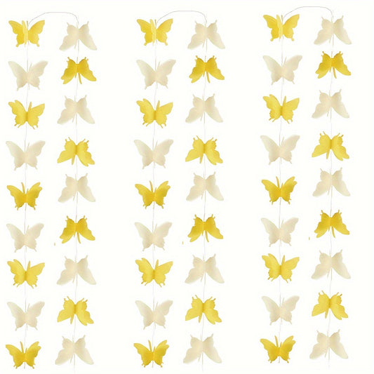 3pcs Large Yellow 3D Butterfly Pull Flower Party Decoration