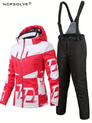 2Pcs Ski Set Full Zip Long Sleeve Jacket & Windproof Trouser Ski Suit
