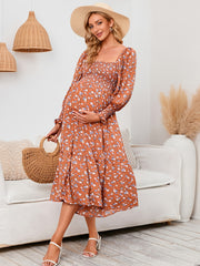 Maternity Floral Maxi Dress Long Sleeve Square Neck