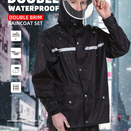 Men's Rain Suit Waterproof Hooded Jacket & Trouser Raincoat Set