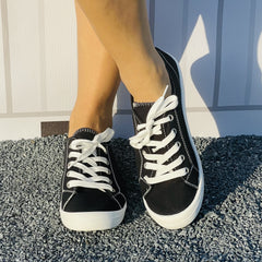 Women's Flat Canvas Shoes Comfortable & Lightweight Lace Up Sneakers Low Top