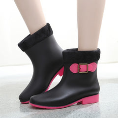 Women's Plush Lined Short Rain Boots Anti slip Waterproof Shoes