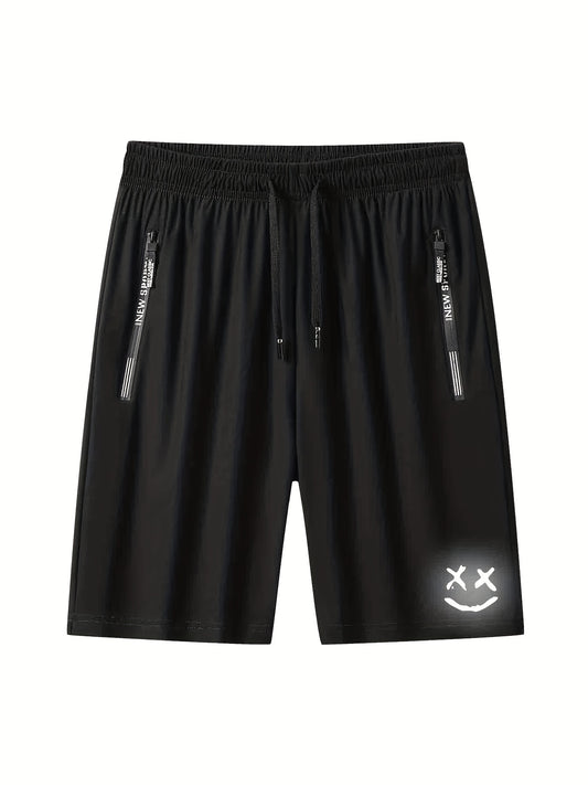 Men's Face Luminous Graffiti Shorts with Zip Pocket