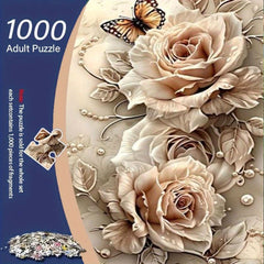 3D Embossed Rose Puzzle with Butterflies & Pearls High Difficulty