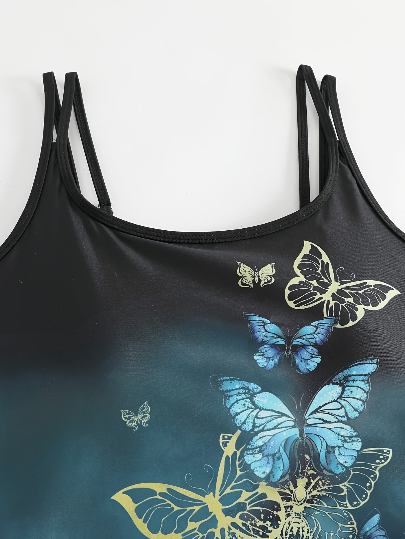  Ombre & Butterfly Print Lace Up Tankini Set