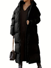 Long Length Down Perka Casual Hooded Zip Up Warm Outerwear