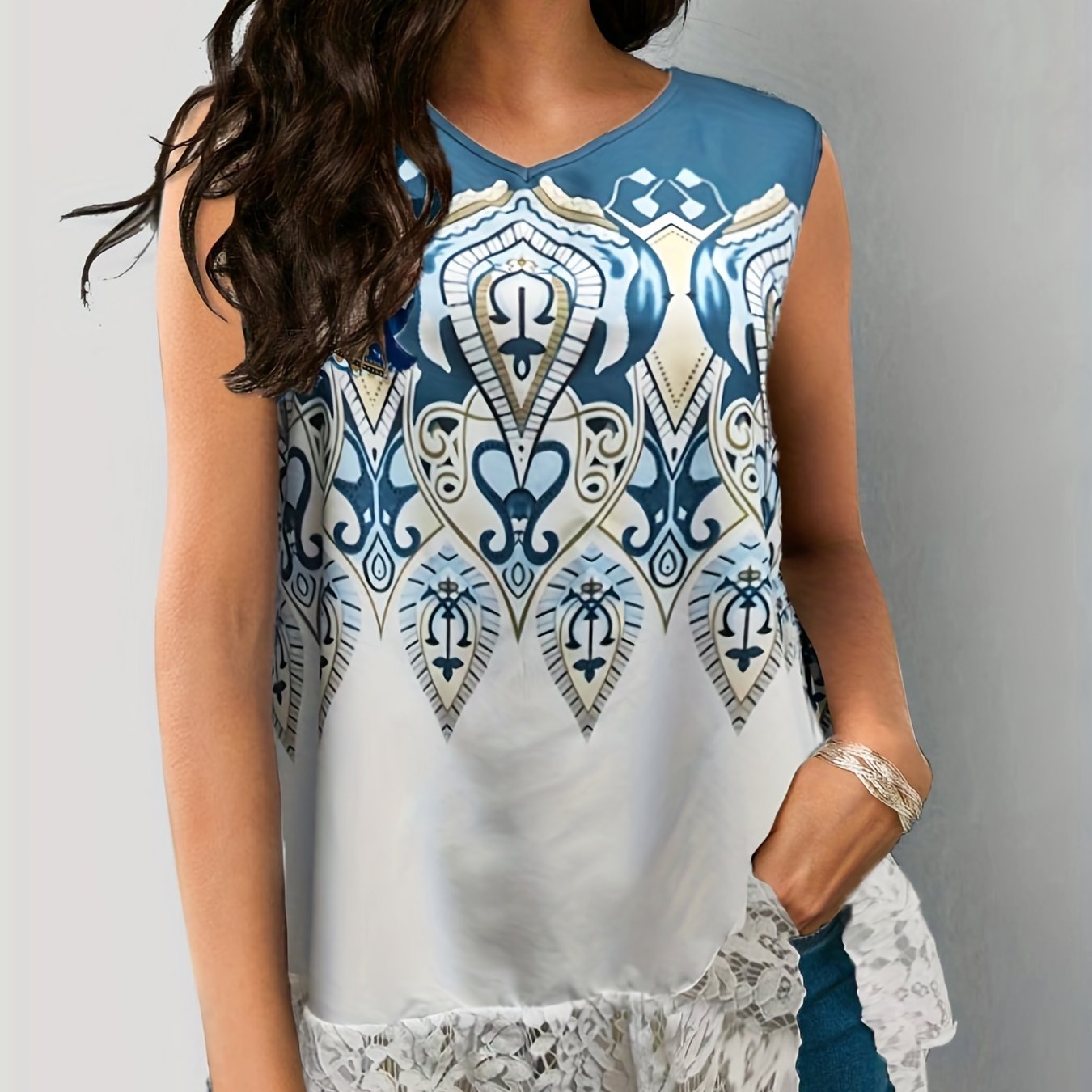  Boho Tank Top Women's Plus Graphic Print V-Neck Tank Top