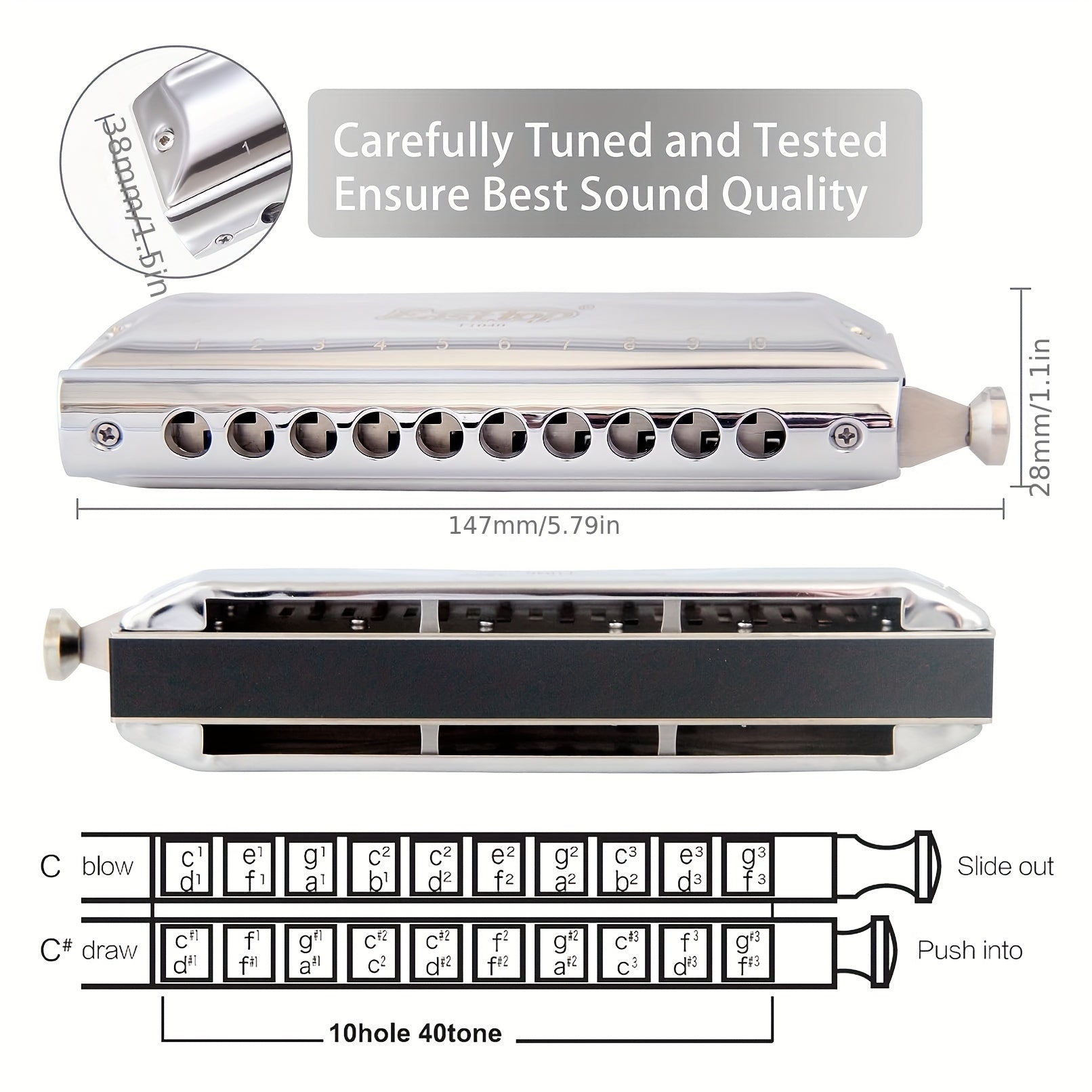 Chromatic Harmonica 40 Tones Key Of C for Beginners