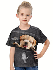 Kids 3D Dog Graphic Tee Breathable Summer Pullover Sports Top