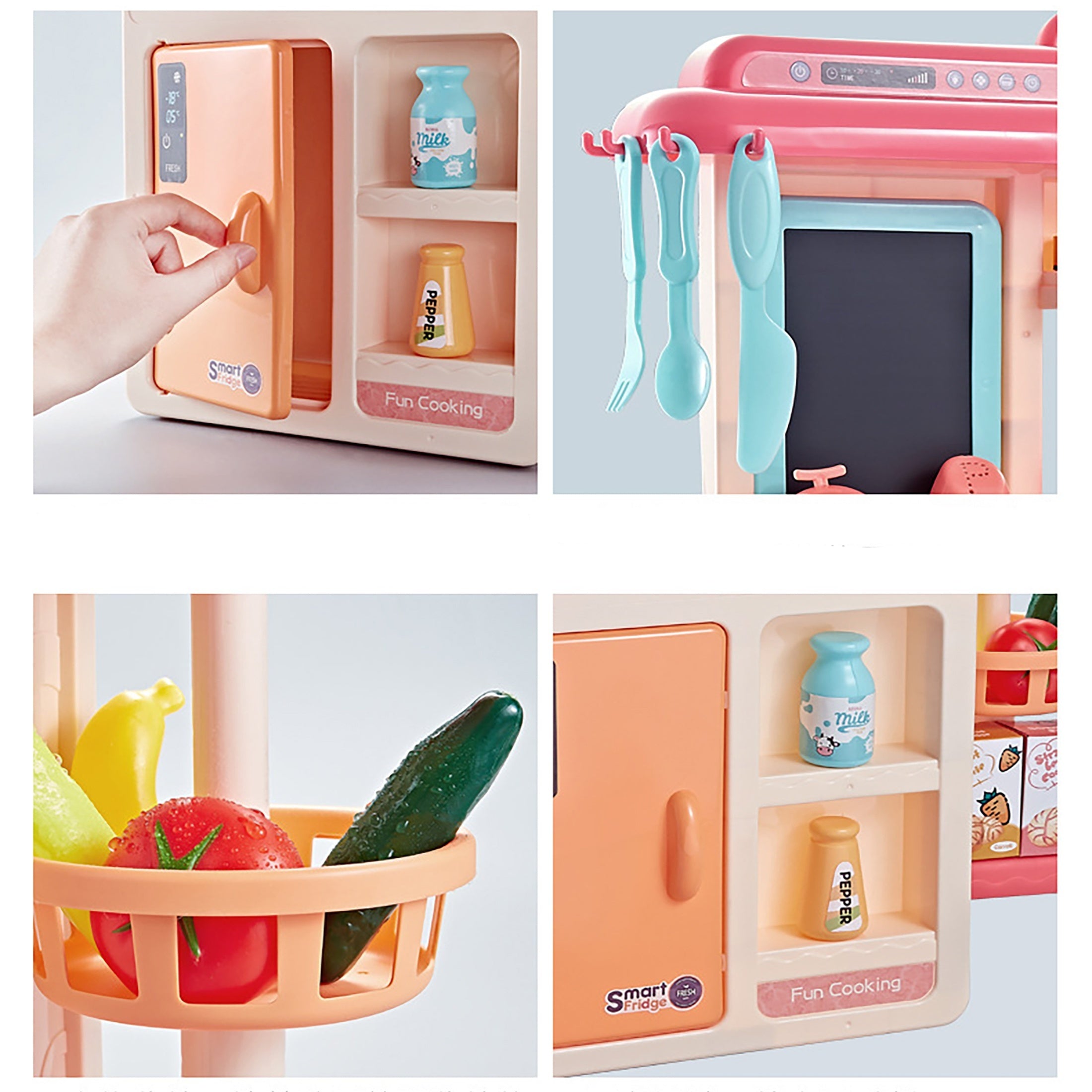 HZMSJ Pink Play Kitchen Set with Microwave Oven and Play Food