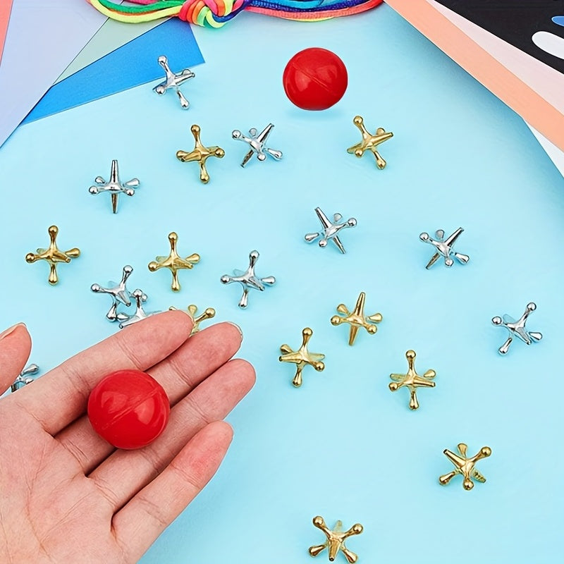 11pcs Metal Jacks Game Set w/ 10 Jacks & 1 Ball, Nostalgic Toy for Teens