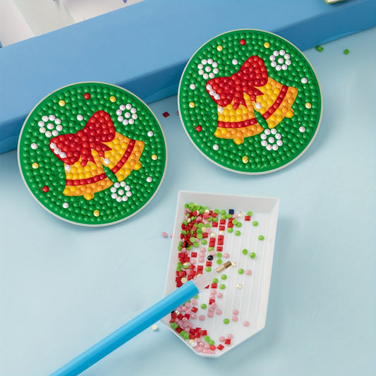2pcs Christmas Bell Coaster Diamond Painting Car Coaster
