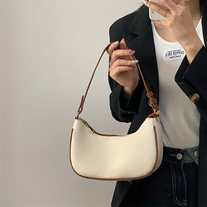 Minimalist Baguette Bag Stylish Zipper Underarm All Match Armpit Crescent Bag