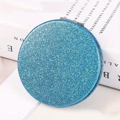 Glitter Leather Compact Mirror Double Side Folding Travel Vanity Mirror