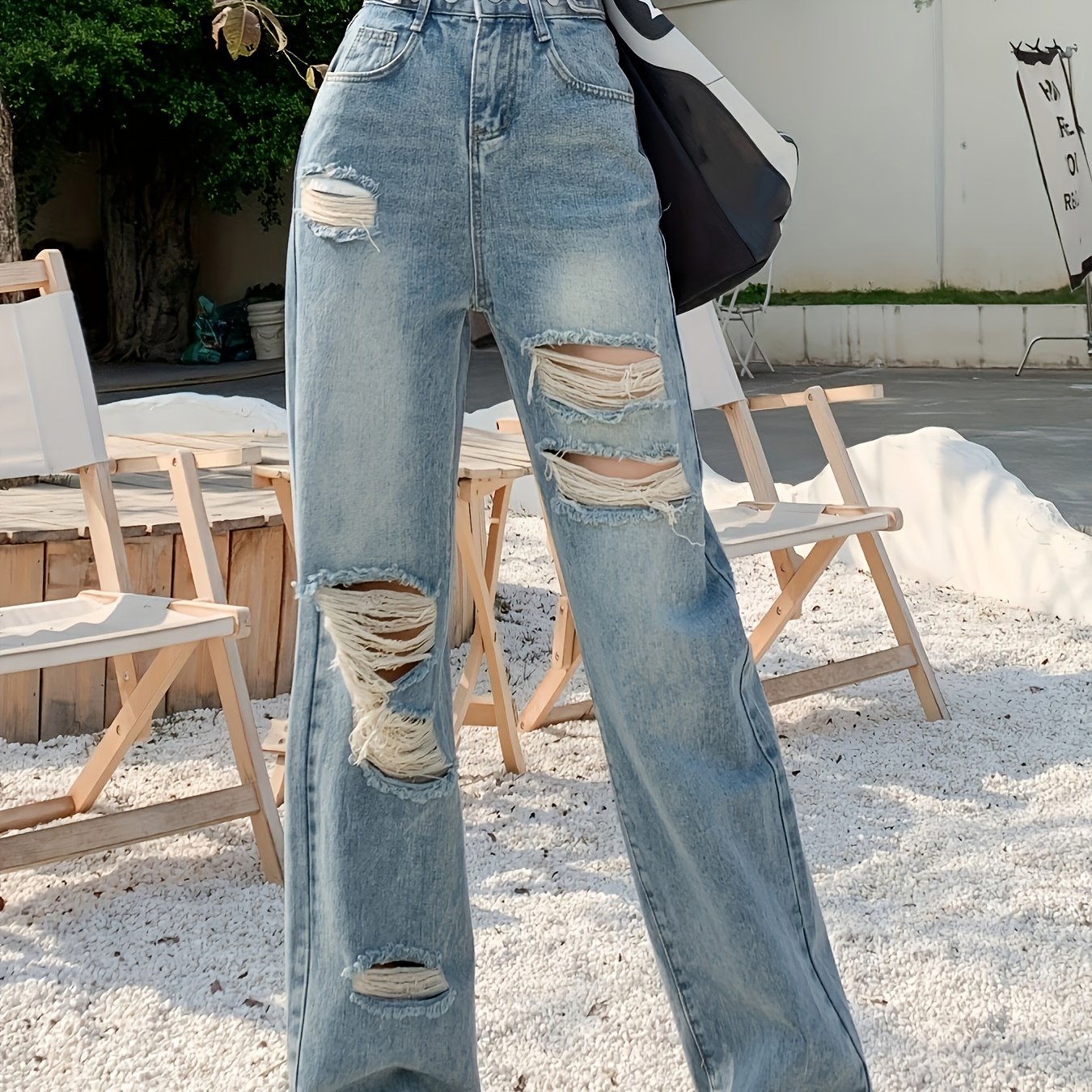 Loose Fit High Waist Street Style Denim Trousers