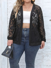  Cardigan Women's Plus Contrast Lace Long Sleeve Open Front Cover Up