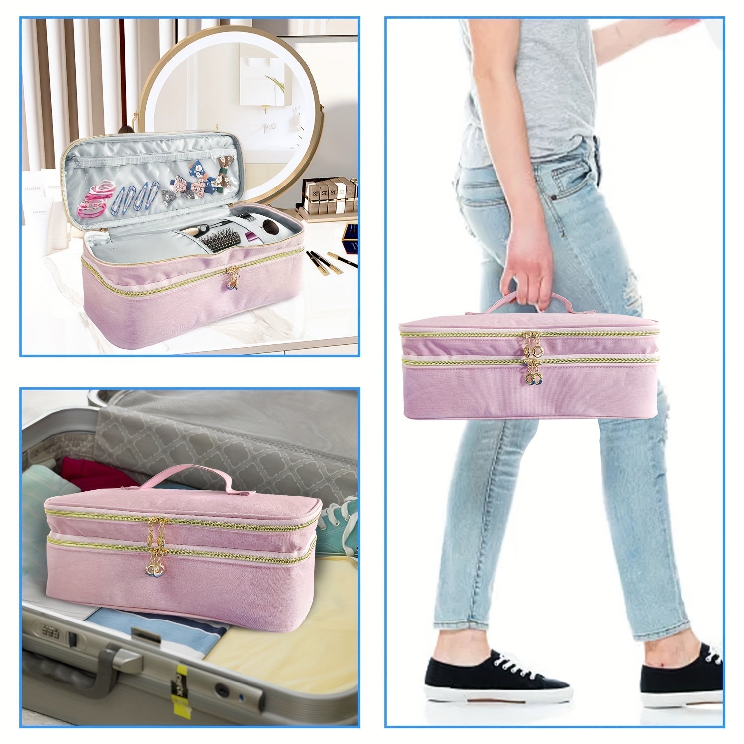 Double Layer Travel Organizer Bag for Hair Dryer & Attachments
