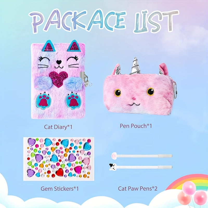 Purple Cat Diary with Heart Lock Gift Set