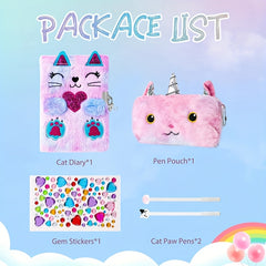 Purple Cat Diary with Heart Lock Gift Set