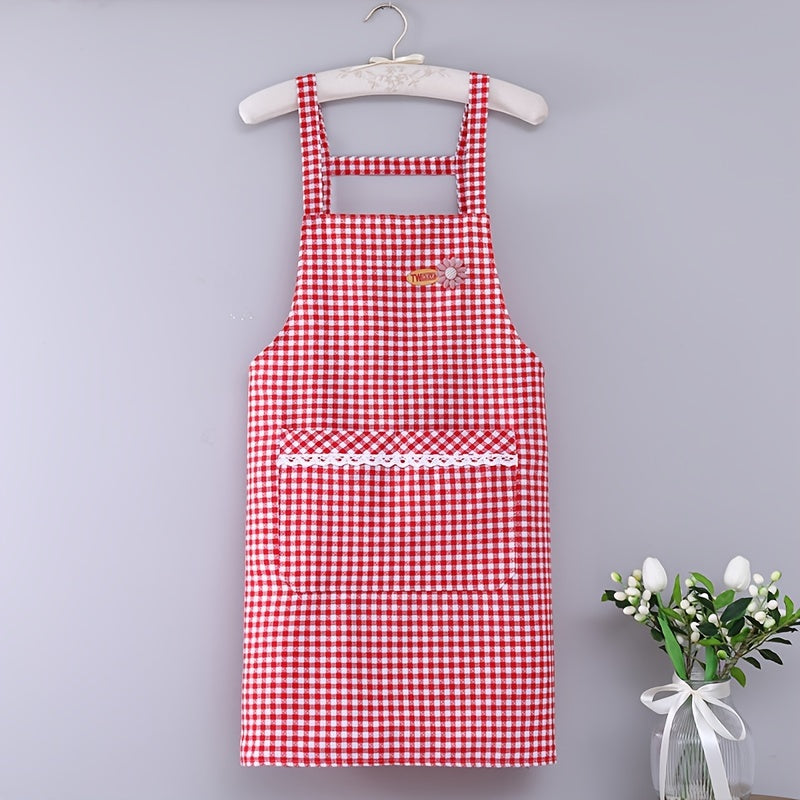Red Plaid Waterproof Waist Apron for Household Work