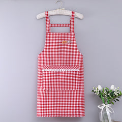 Red Plaid Waterproof Waist Apron for Household Work