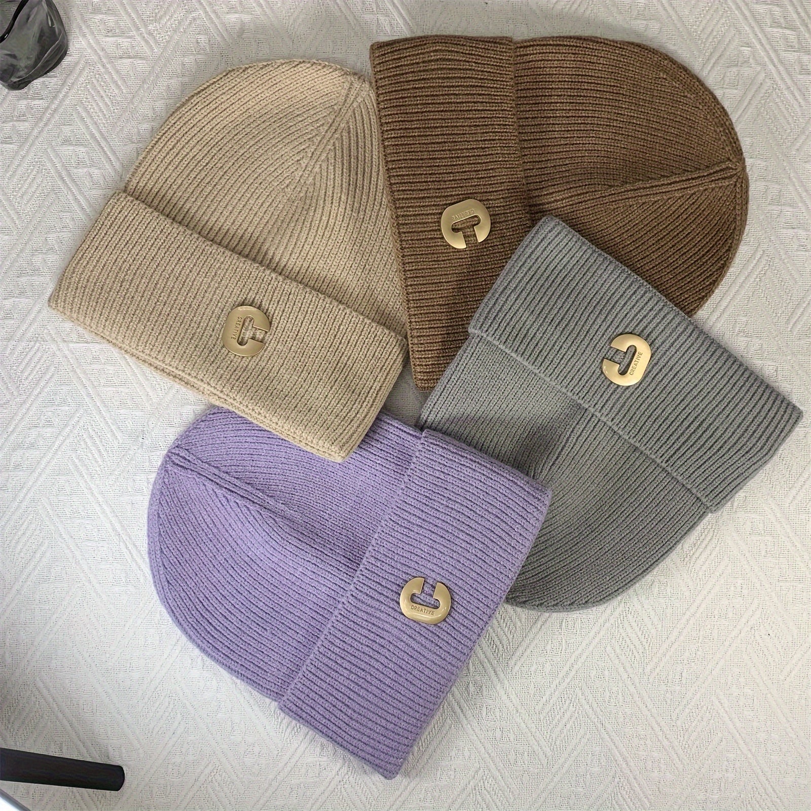Letter C Decor Knitted Beanie Hat Winter Warm Hat