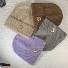 Letter C Decor Knitted Beanie Hat Winter Warm Hat