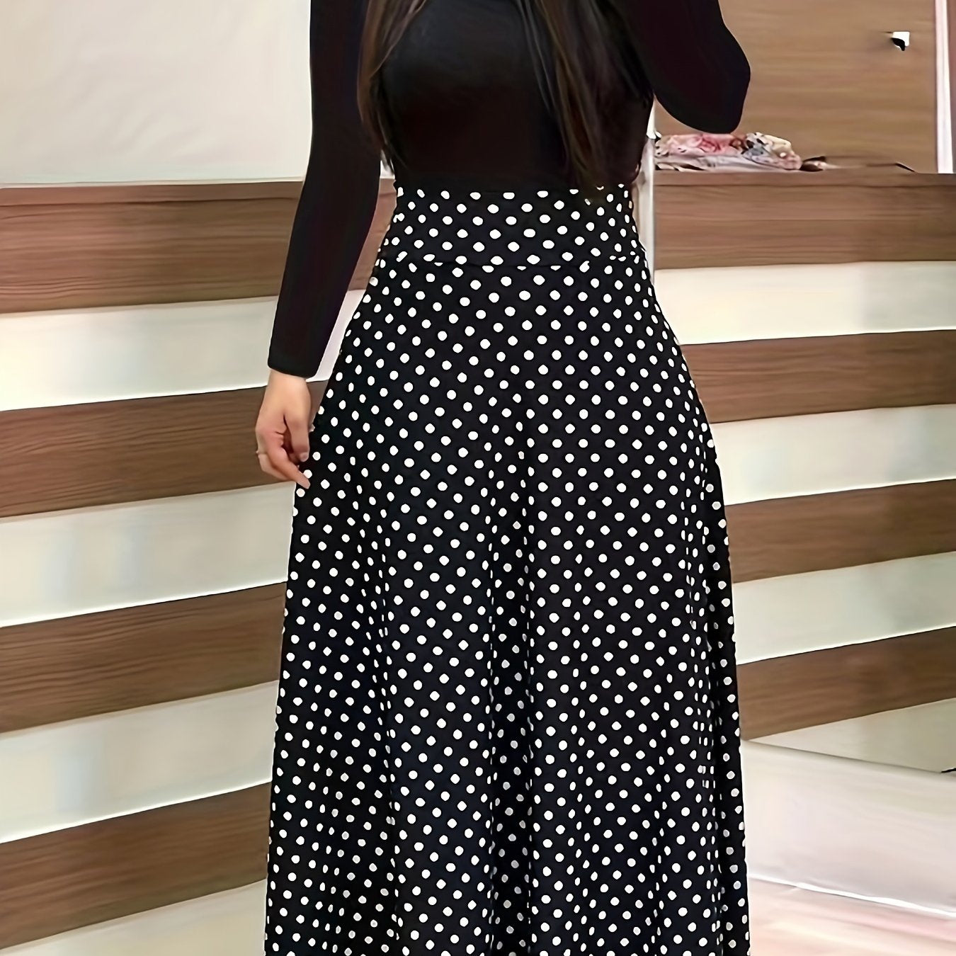  Colorblock Dot Print Maxi Dress