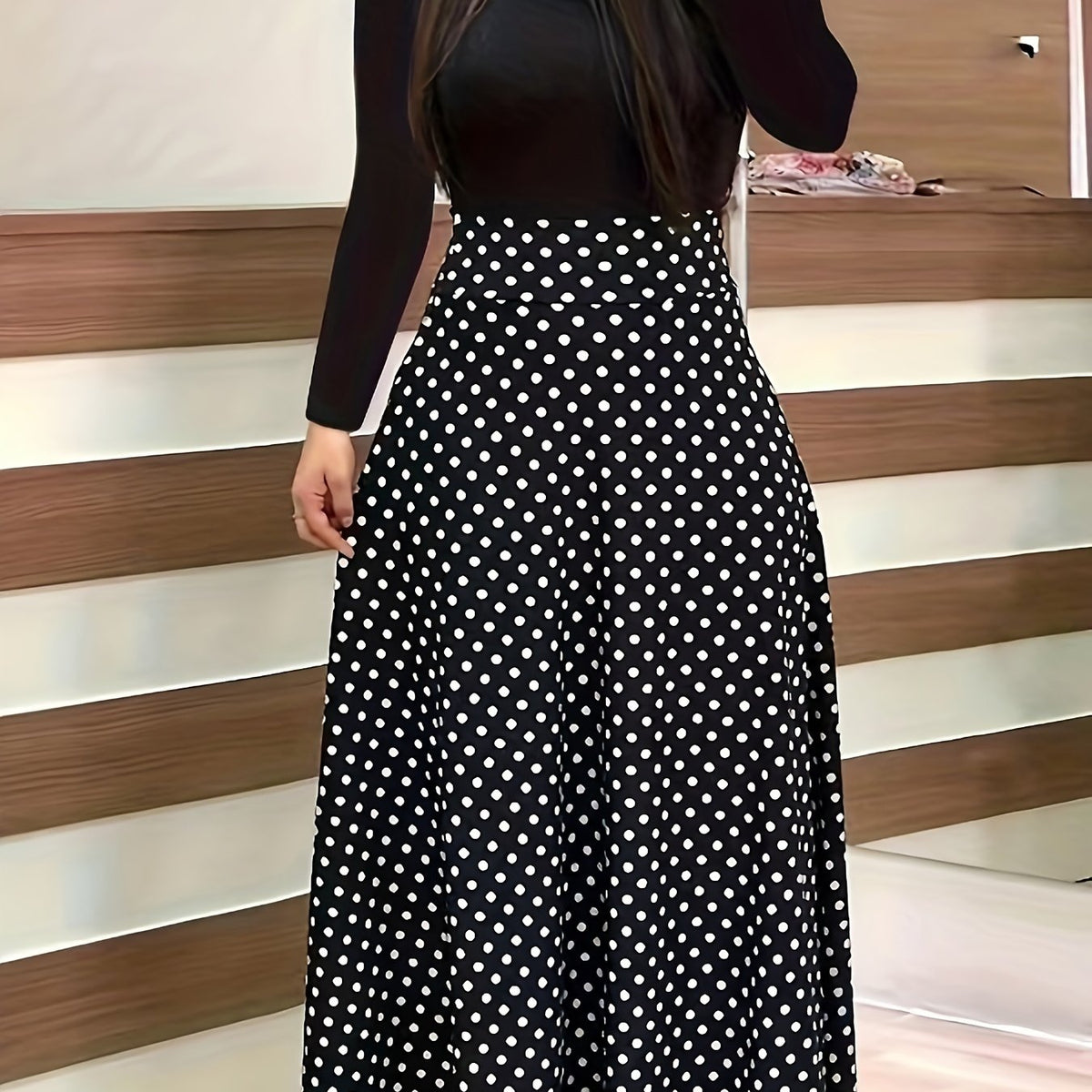  Colorblock Dot Print Maxi Dress