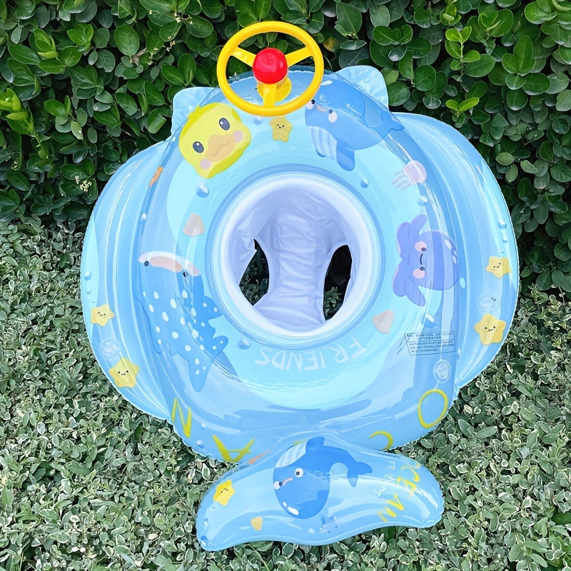 Whale Pattern Swimming Ring with Steering Wheel and Seat