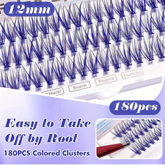 Colorful Lash Clusters 180 Pcs 12mm 30D Curl DIY Eyelash Extensions