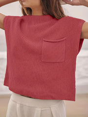 Women's Solid Sweater Vest Casual Crew Neck Short Sleeve