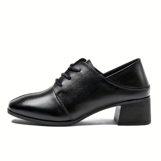 Women's Block Heel Loafers Lace Up Square Toe High Heels British Style Shoes