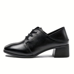 Women's Block Heel Loafers Lace Up Square Toe High Heels British Style Shoes