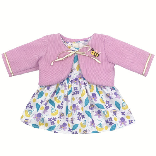 Purple Floral Doll Clothing Set for 18 Inch Dolls - Skirt and Shoes