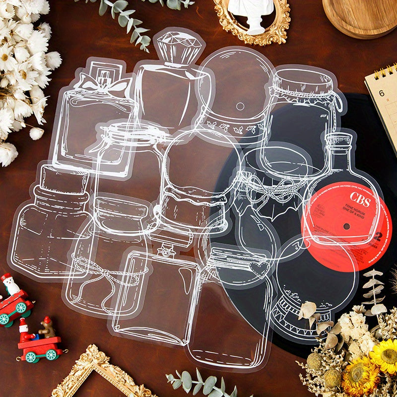 40pcs Glass Bottle Shaped PET Stickers with Floral Designs