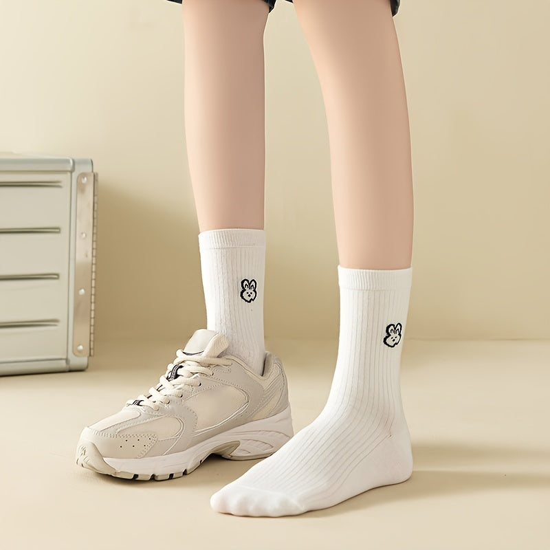 5 Pairs Cartoon Ribbed Socks Soft Mid Tube Women's Stockings