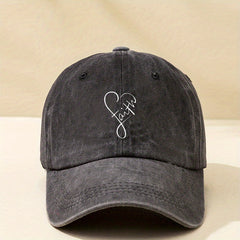 Faith Heart Print Baseball Cap Y2K Distressed Dad Hat