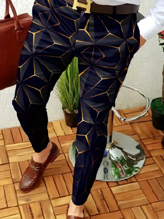 Geometric Print Casual Vintage Stretch Dress Pants For Business Party