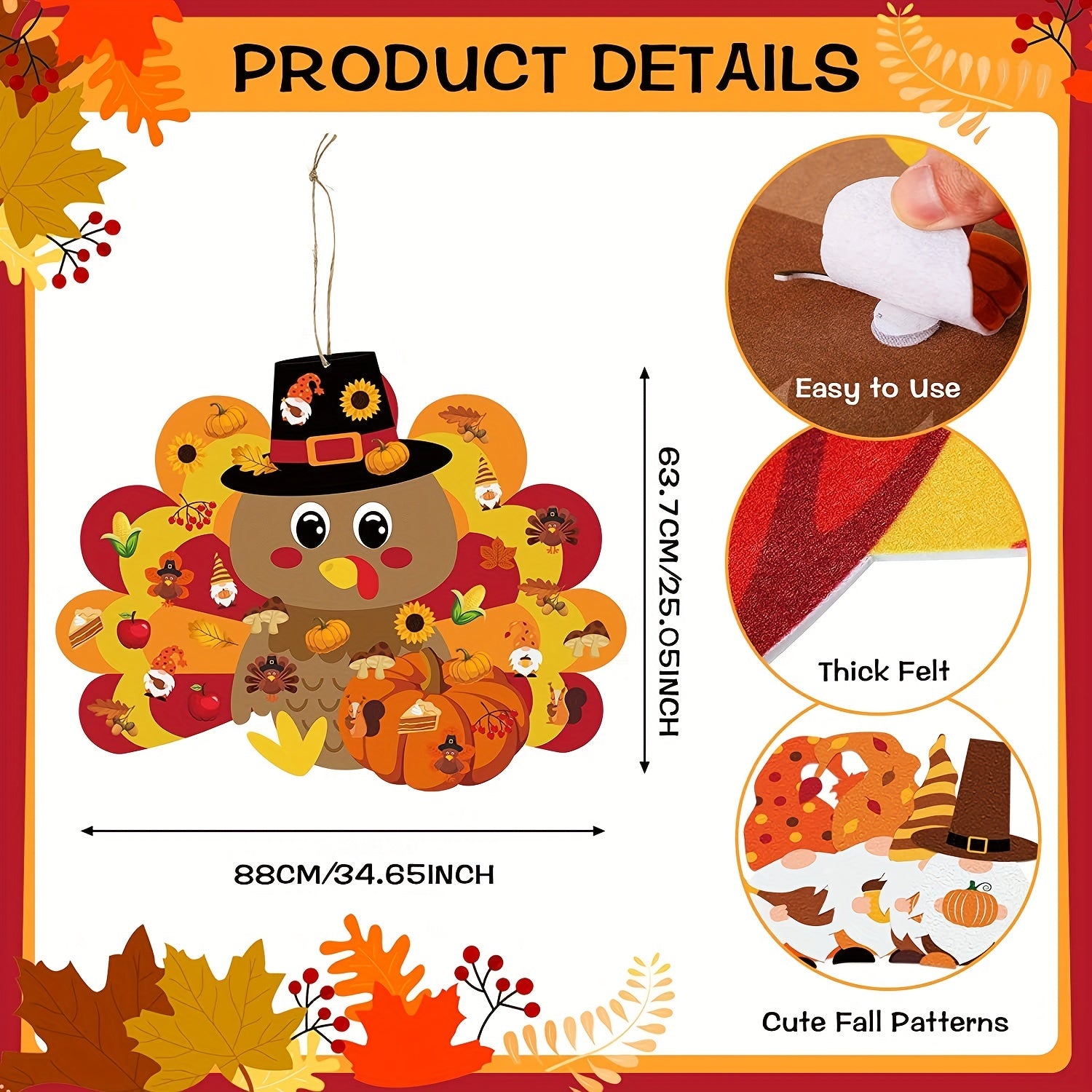 43pcs Fall Thanksgiving Turkey Pumpkin Felt Craft DIY Kit