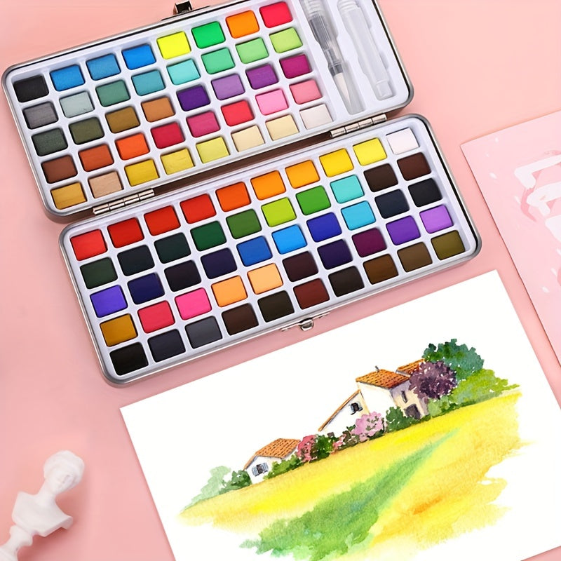 Watercolor Pigments Set 90 Colors Portable Solid Pearl Metal Art Painting
