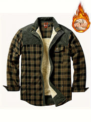 Men's Plaid Print Jacket Windproof Thermal Lapel Winter Shirt